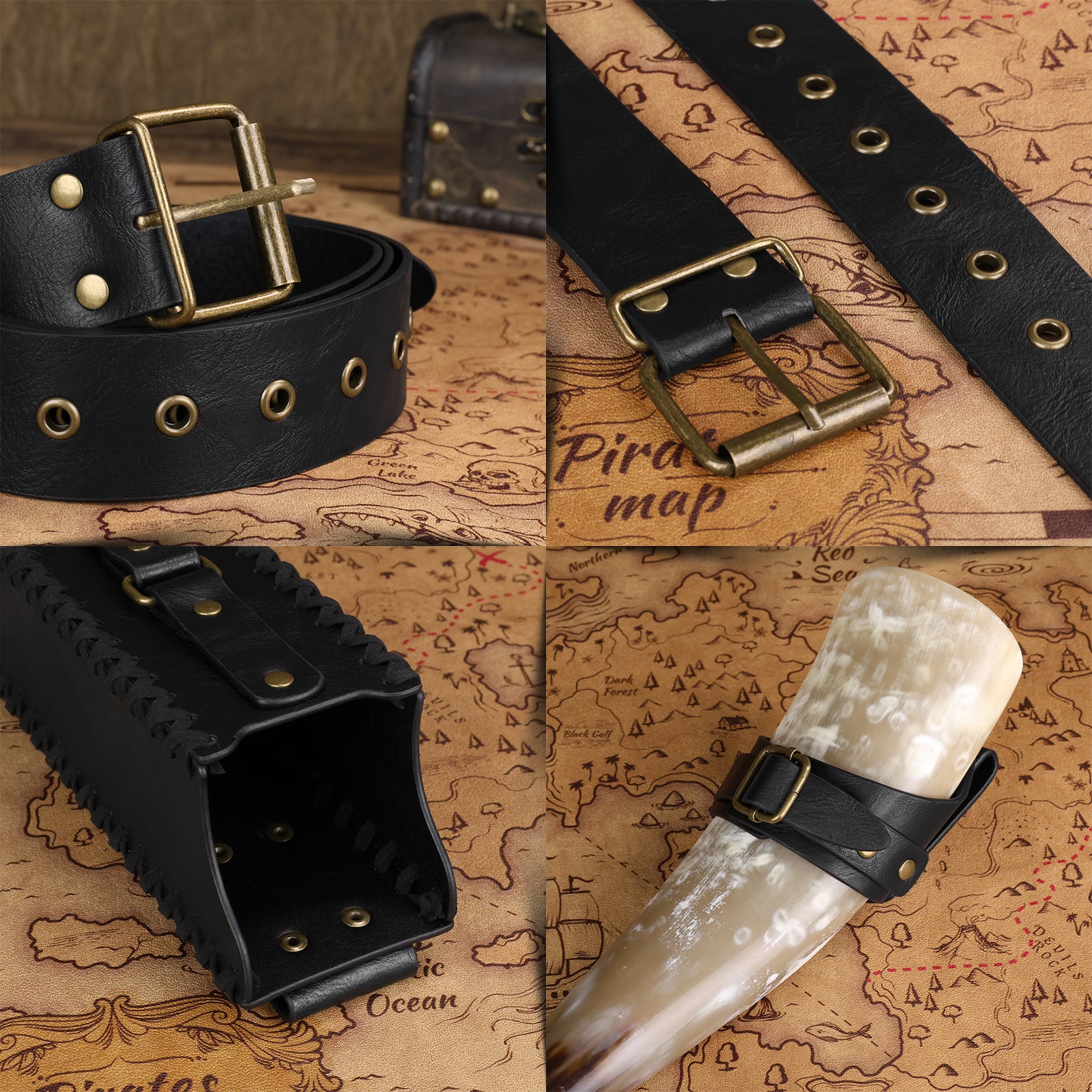 HiiFeuer 3Pcs Medieval Belt with Bottle Beer Holster