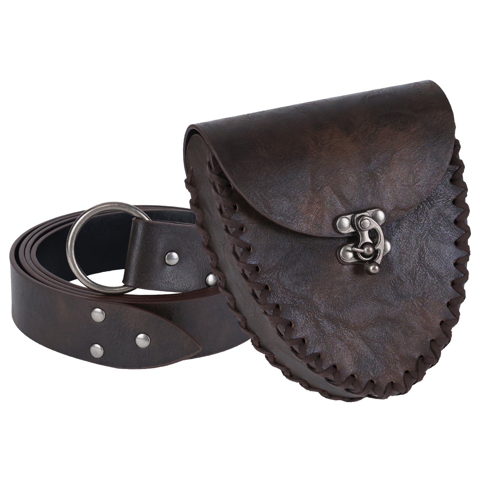 HiiFeuer Medieval Faux Leather Belt with Viking Waist Bag