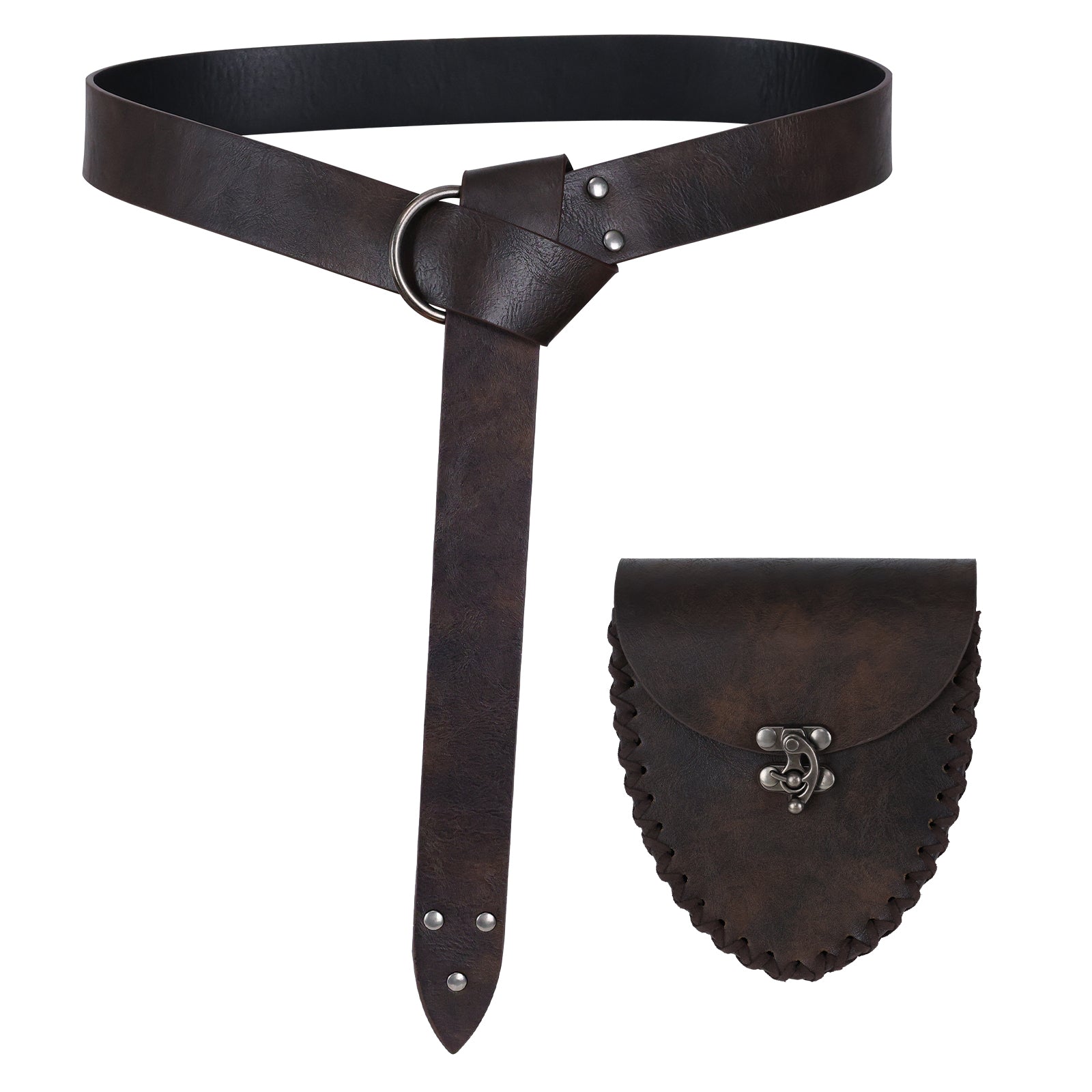 HiiFeuer Medieval Faux Leather Belt with Viking Waist Bag