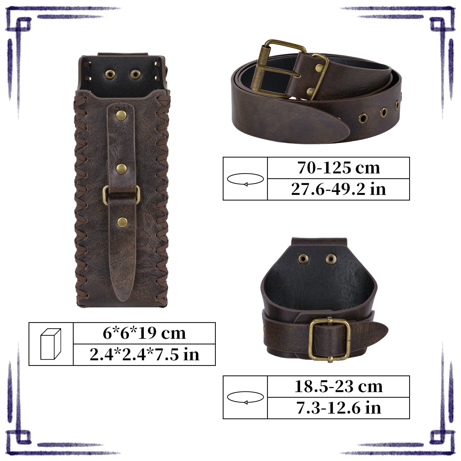 HiiFeuer 3Pcs Medieval Belt with Bottle Beer Holster