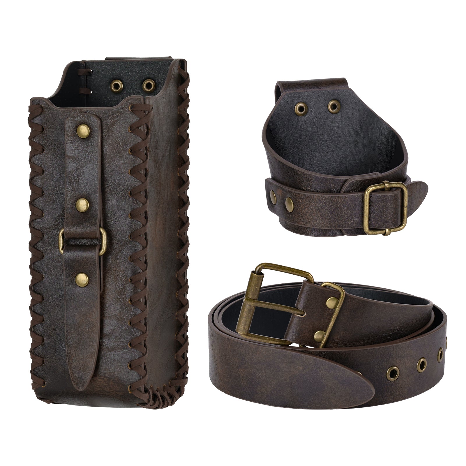 HiiFeuer 3Pcs Medieval Belt with Bottle Beer Holster