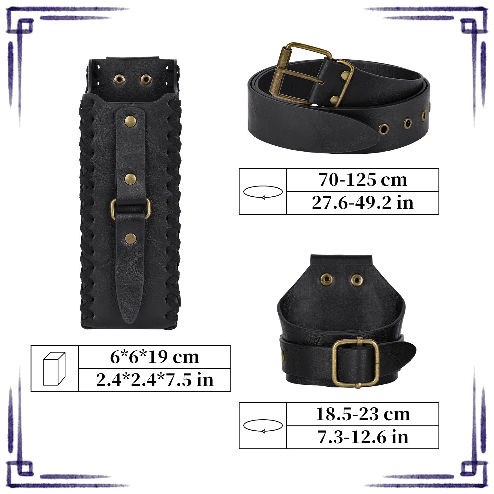 HiiFeuer 3Pcs Medieval Belt with Bottle Beer Holster