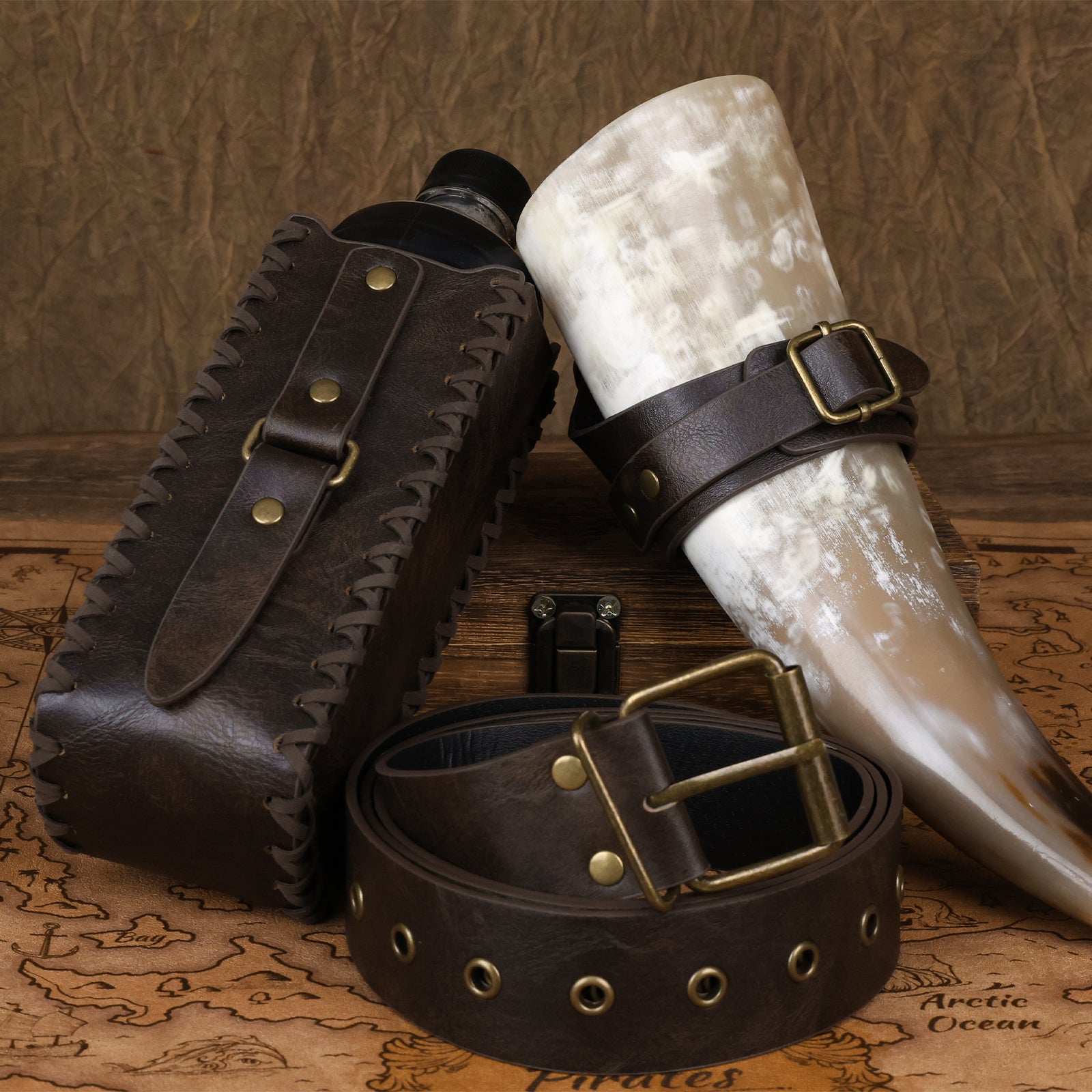 HiiFeuer 3Pcs Medieval Belt with Bottle Beer Holster