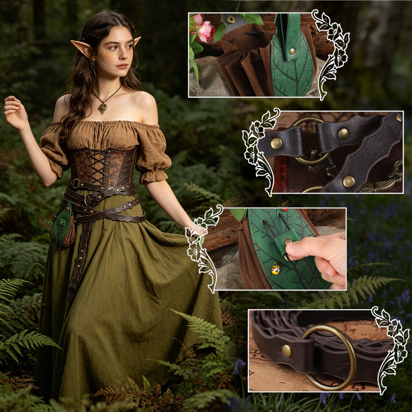 HiiFeuer Medieval Belt Renaissance Leaf Purse