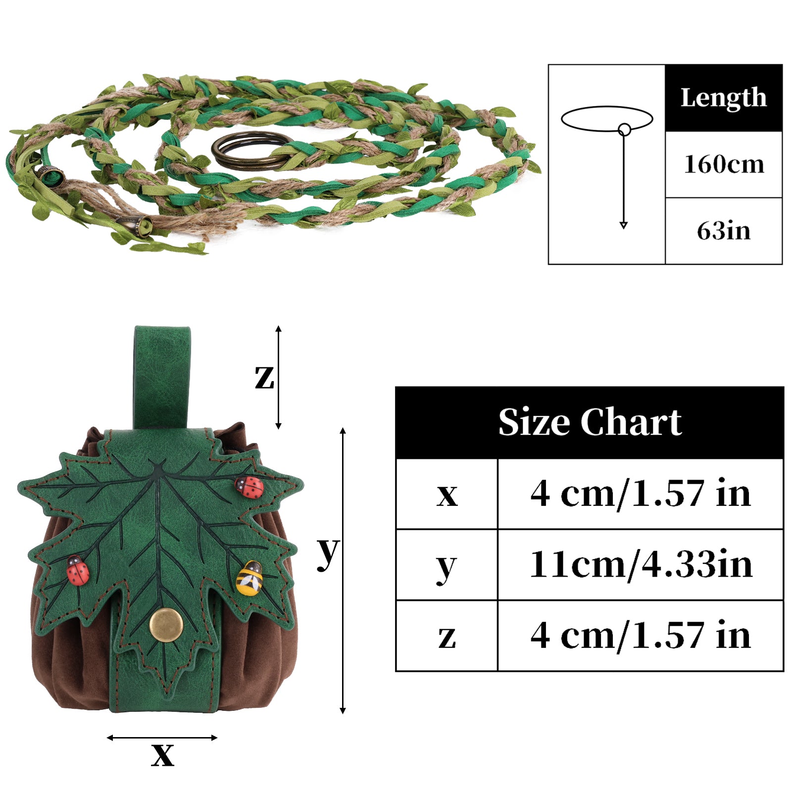 HiiFeuer Medieval Belt Renaissance Leaf Purse