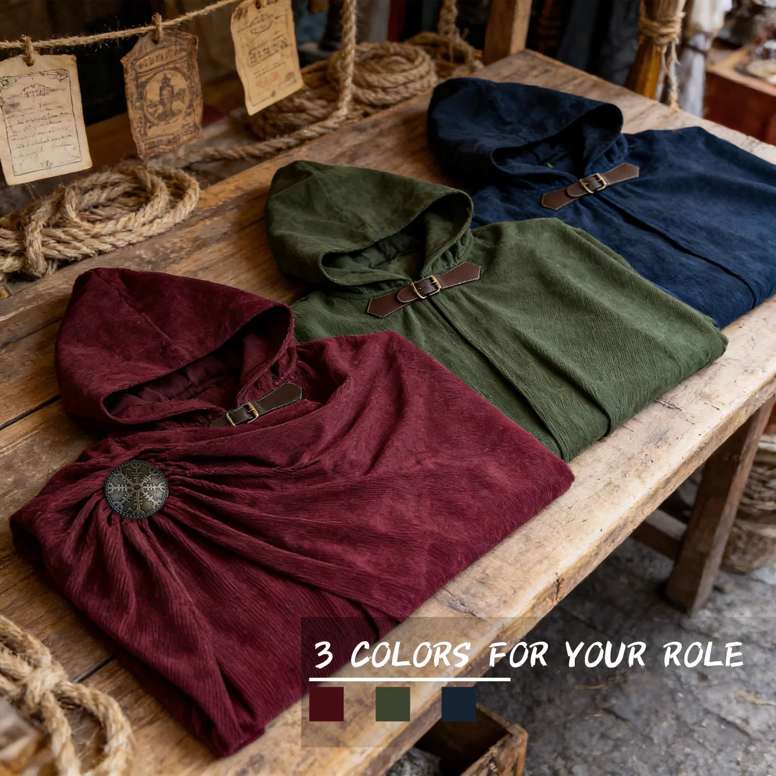 Medieval Corduroy Hooded Cloak