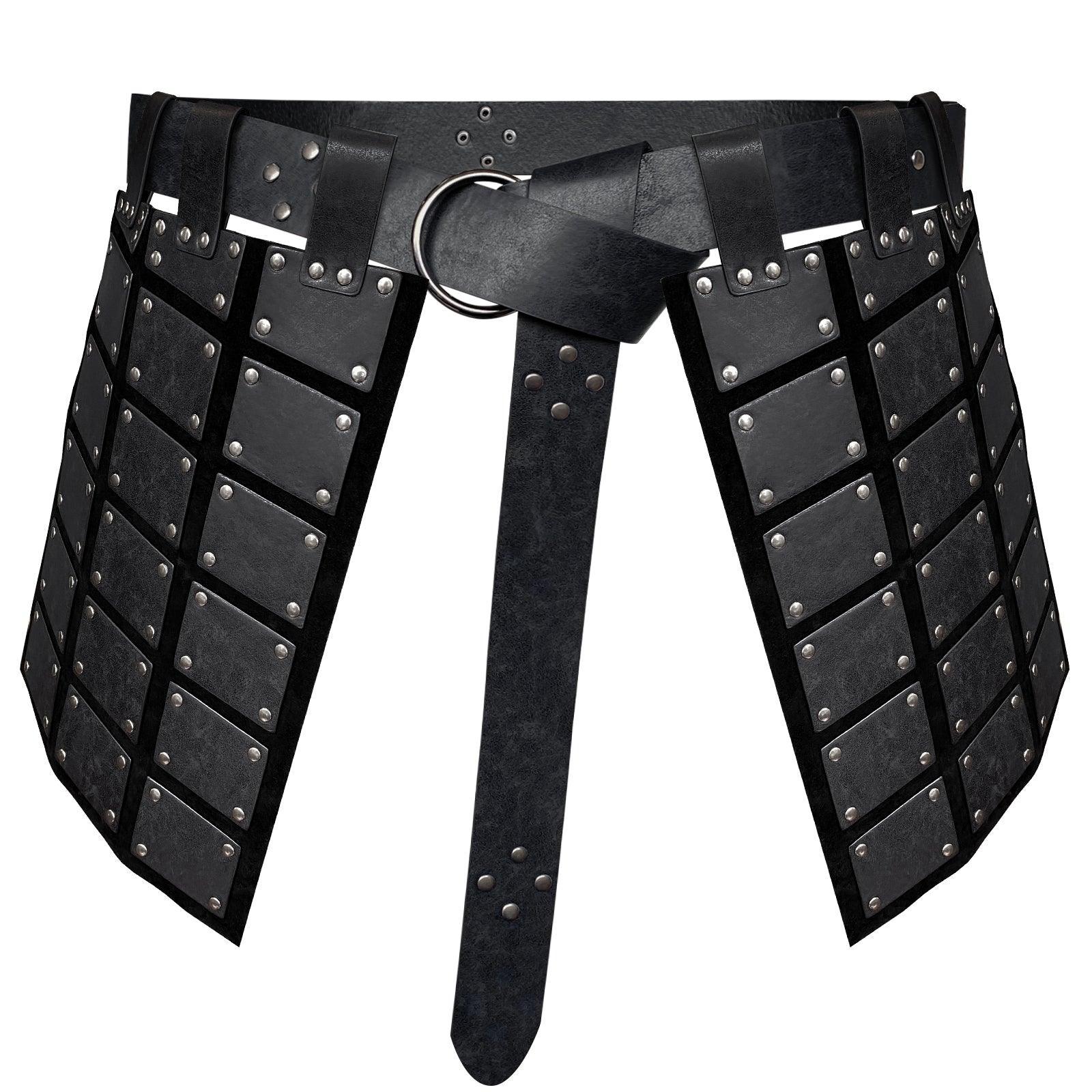 HiiFeuer Medieval Faux Leather Thigh Armor, Retro Double Sides Waist Armor with Belt, Mercenary&amp;Knights Skirt Armor for LARP