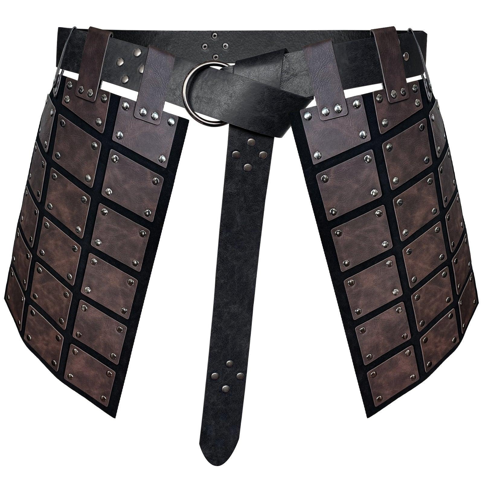 HiiFeuer Medieval Faux Leather Thigh Armor, Retro Double Sides Waist Armor with Belt, Mercenary&amp;Knights Skirt Armor for LARP