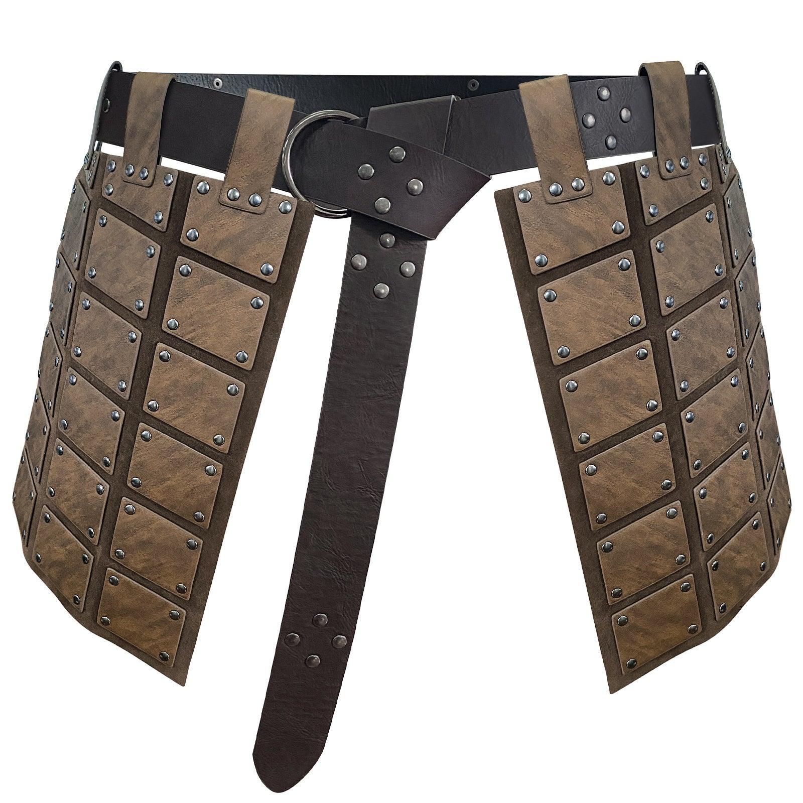 HiiFeuer Medieval Faux Leather Thigh Armor, Retro Double Sides Waist Armor with Belt, Mercenary&amp;Knights Skirt Armor for LARP
