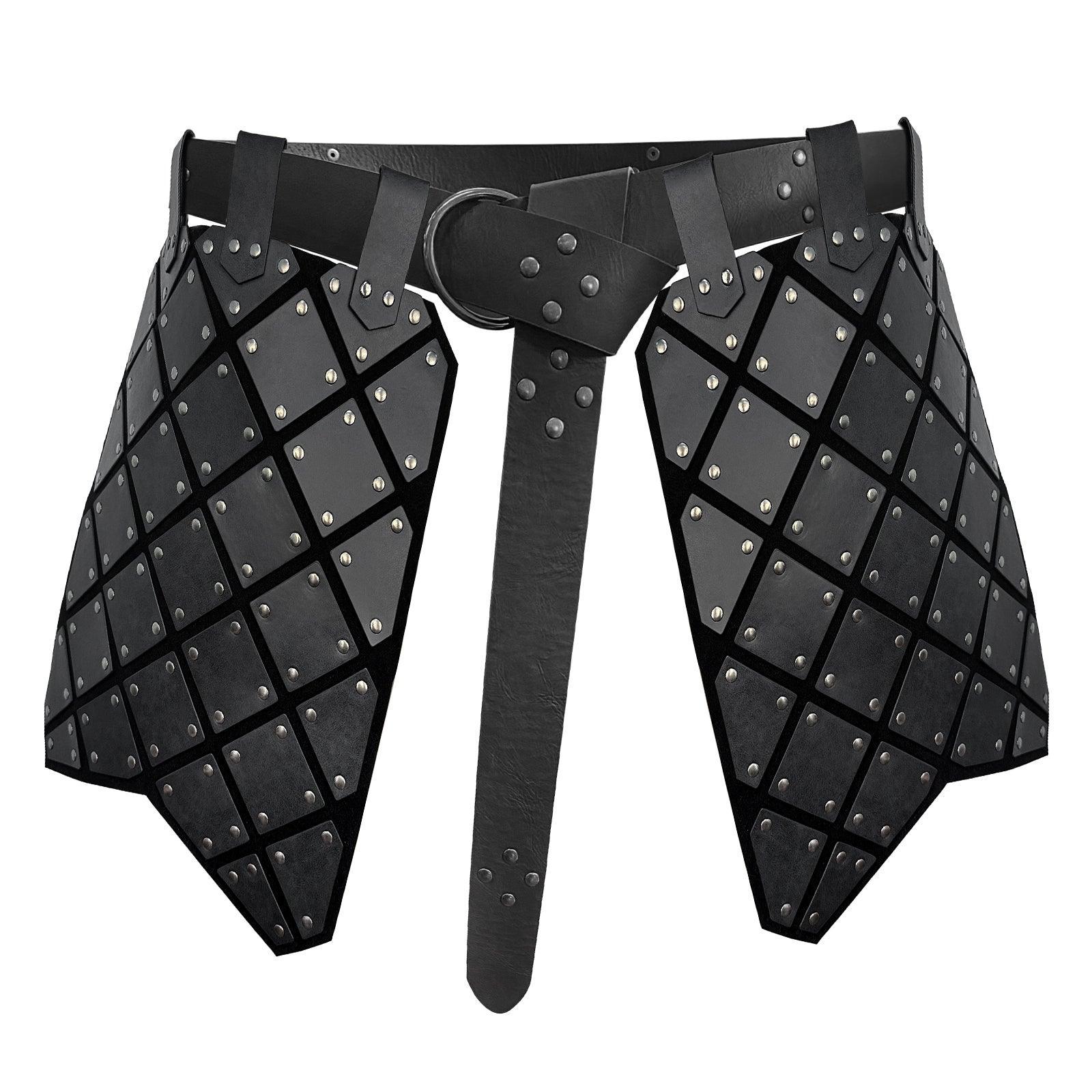HiiFeuer Medieval Faux Leather Thigh Armor, Retro Double Sides Waist Armor with Belt, Mercenary&amp;Knights Skirt Armor for LARP