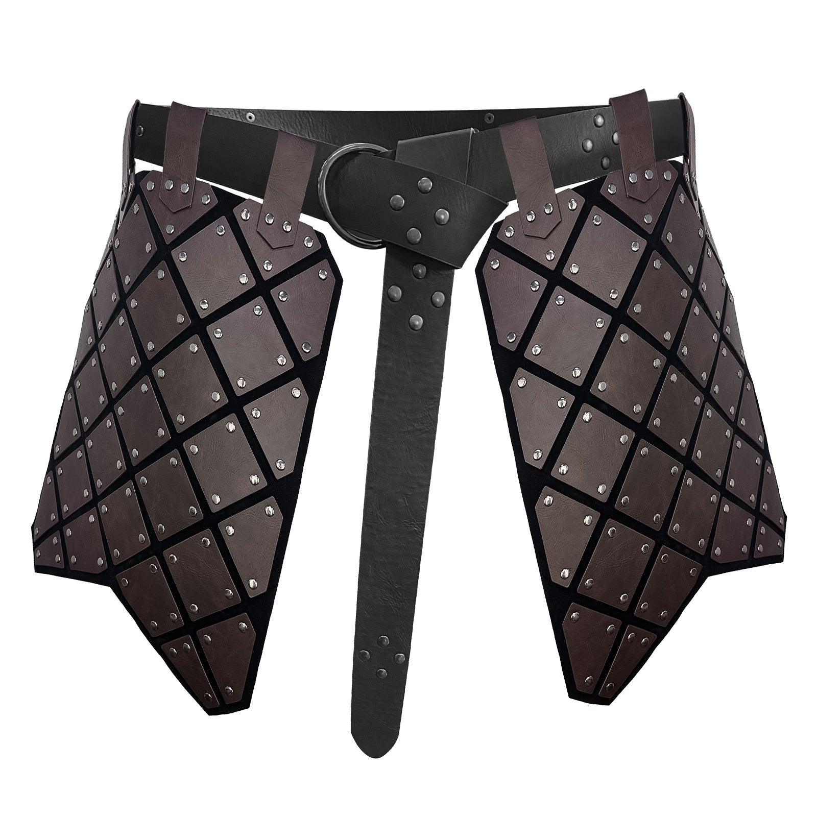 HiiFeuer Medieval Faux Leather Thigh Armor, Retro Double Sides Waist Armor with Belt, Mercenary&amp;Knights Skirt Armor for LARP