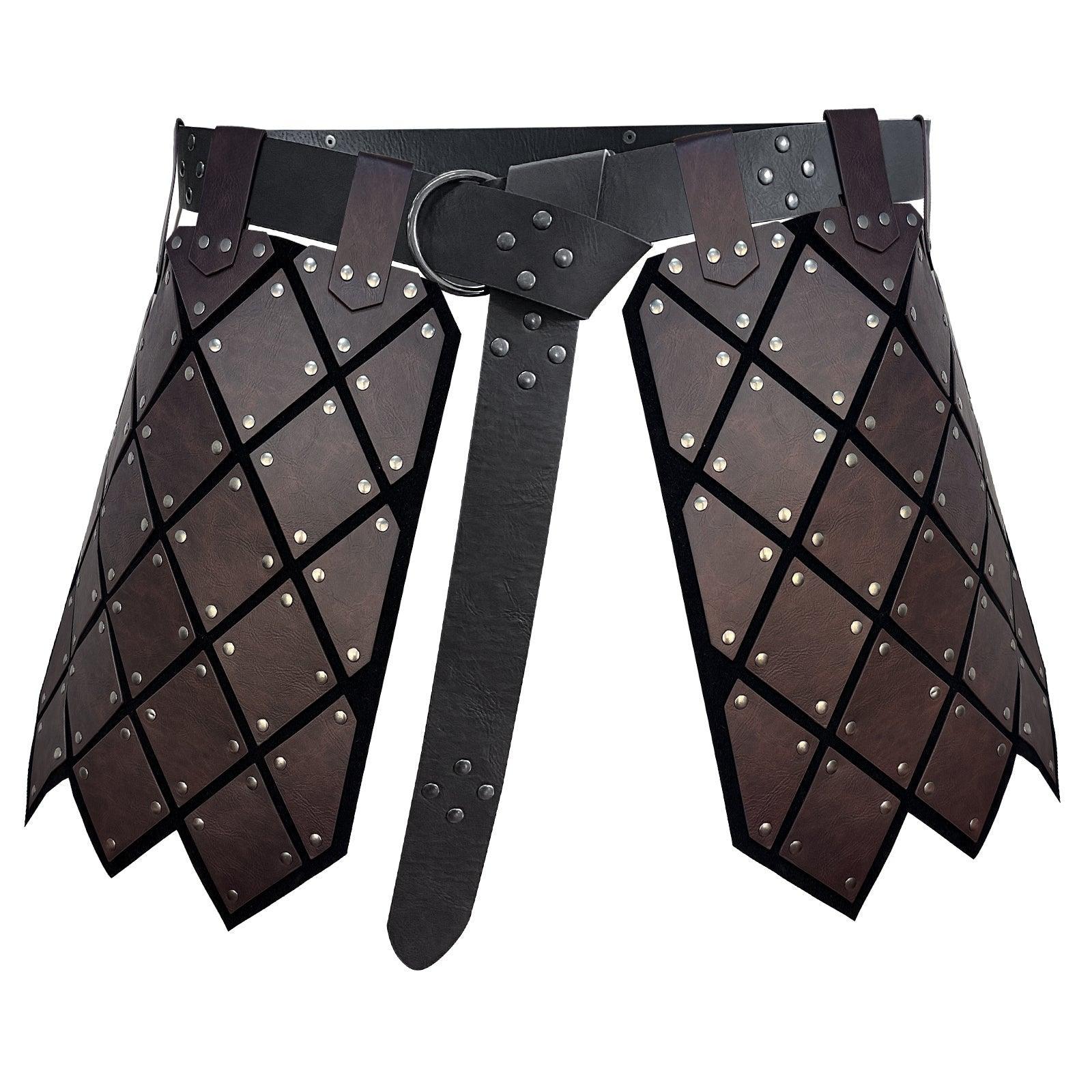 HiiFeuer Medieval Faux Leather Thigh Armor, Retro Double Sides Waist Armor with Belt, Mercenary&amp;Knights Skirt Armor for LARP