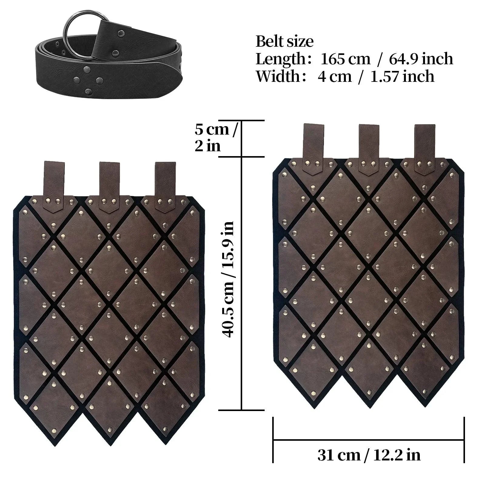 HiiFeuer Medieval Faux Leather Thigh Armor, Retro Double Sides Waist Armor with Belt, Mercenary&amp;Knights Skirt Armor for LARP