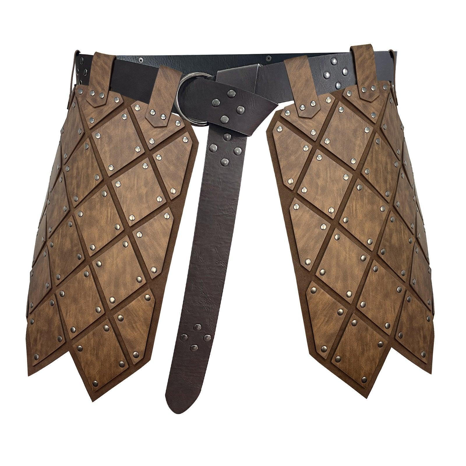 HiiFeuer Medieval Faux Leather Thigh Armor, Retro Double Sides Waist Armor with Belt, Mercenary&amp;Knights Skirt Armor for LARP