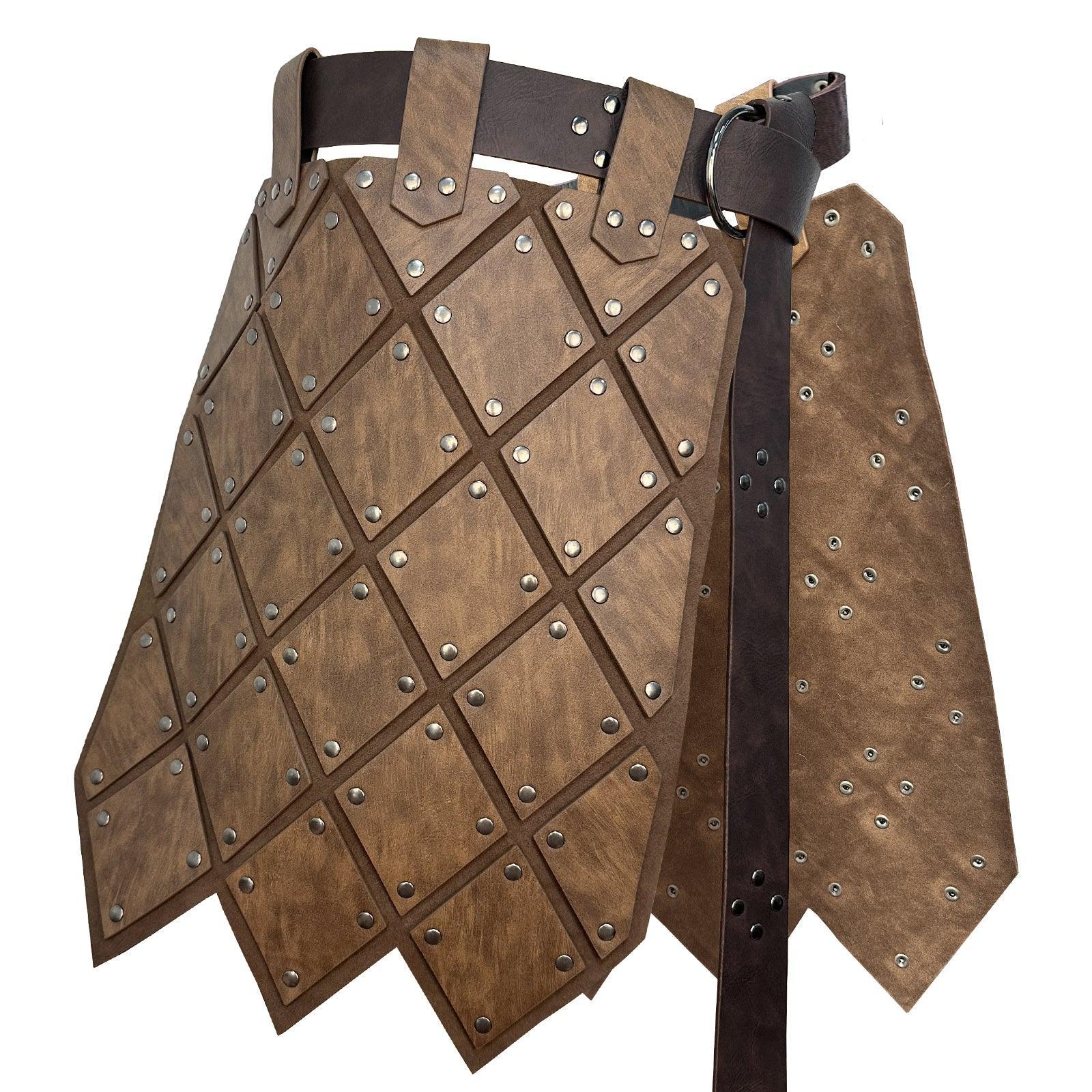 HiiFeuer Medieval Faux Leather Thigh Armor, Retro Double Sides Waist Armor with Belt, Mercenary&amp;Knights Skirt Armor for LARP