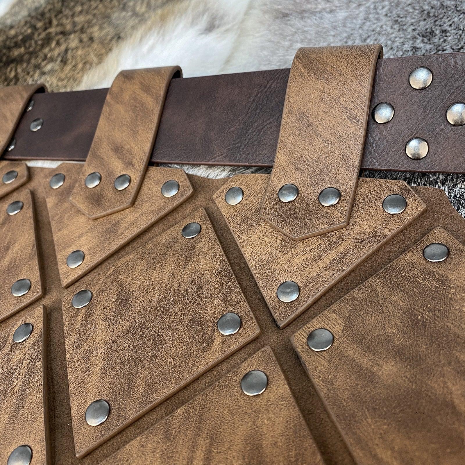 HiiFeuer Medieval Faux Leather Thigh Armor, Retro Double Sides Waist Armor with Belt, Mercenary&amp;Knights Skirt Armor for LARP
