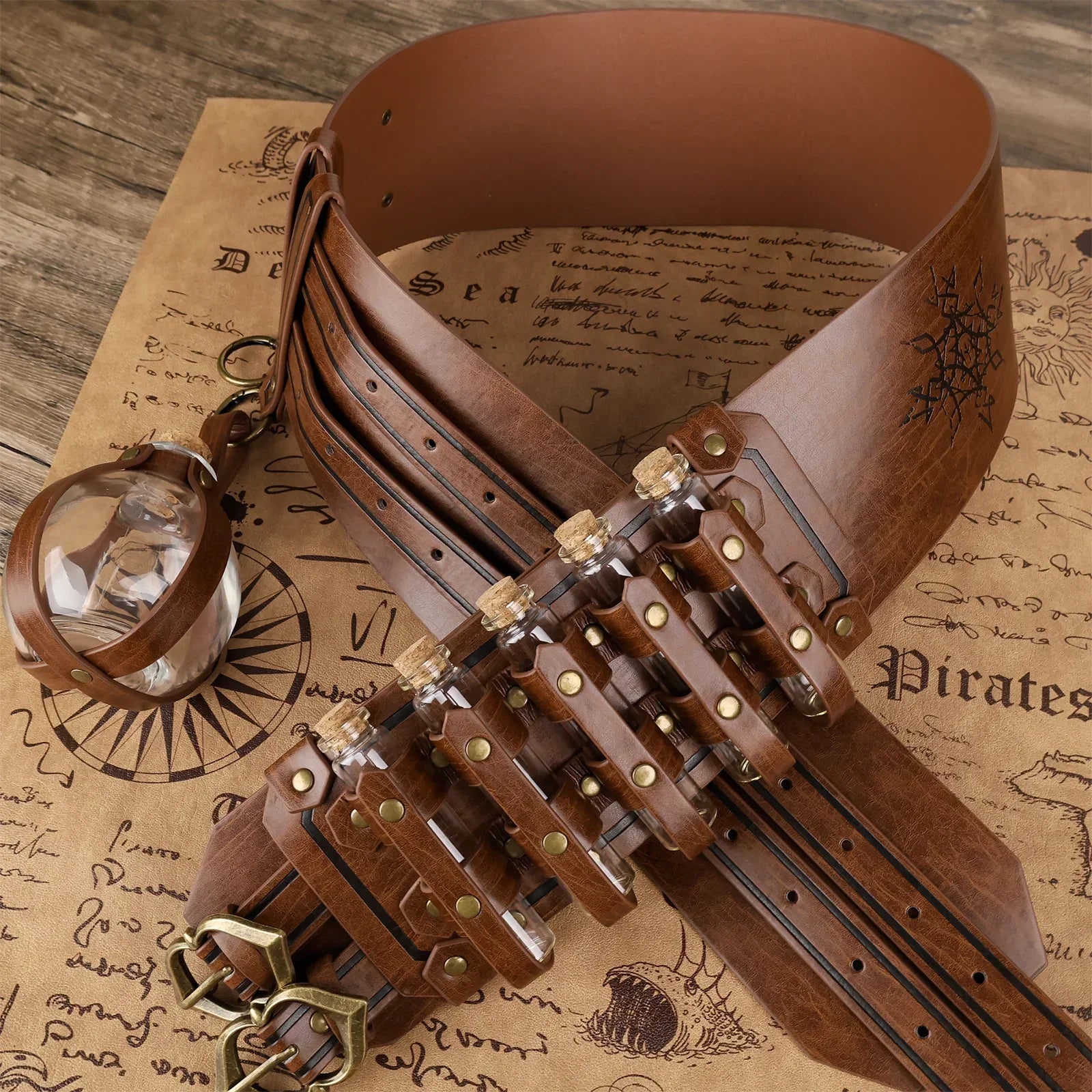 Medieval Alchemy Wide Belt with Bottle