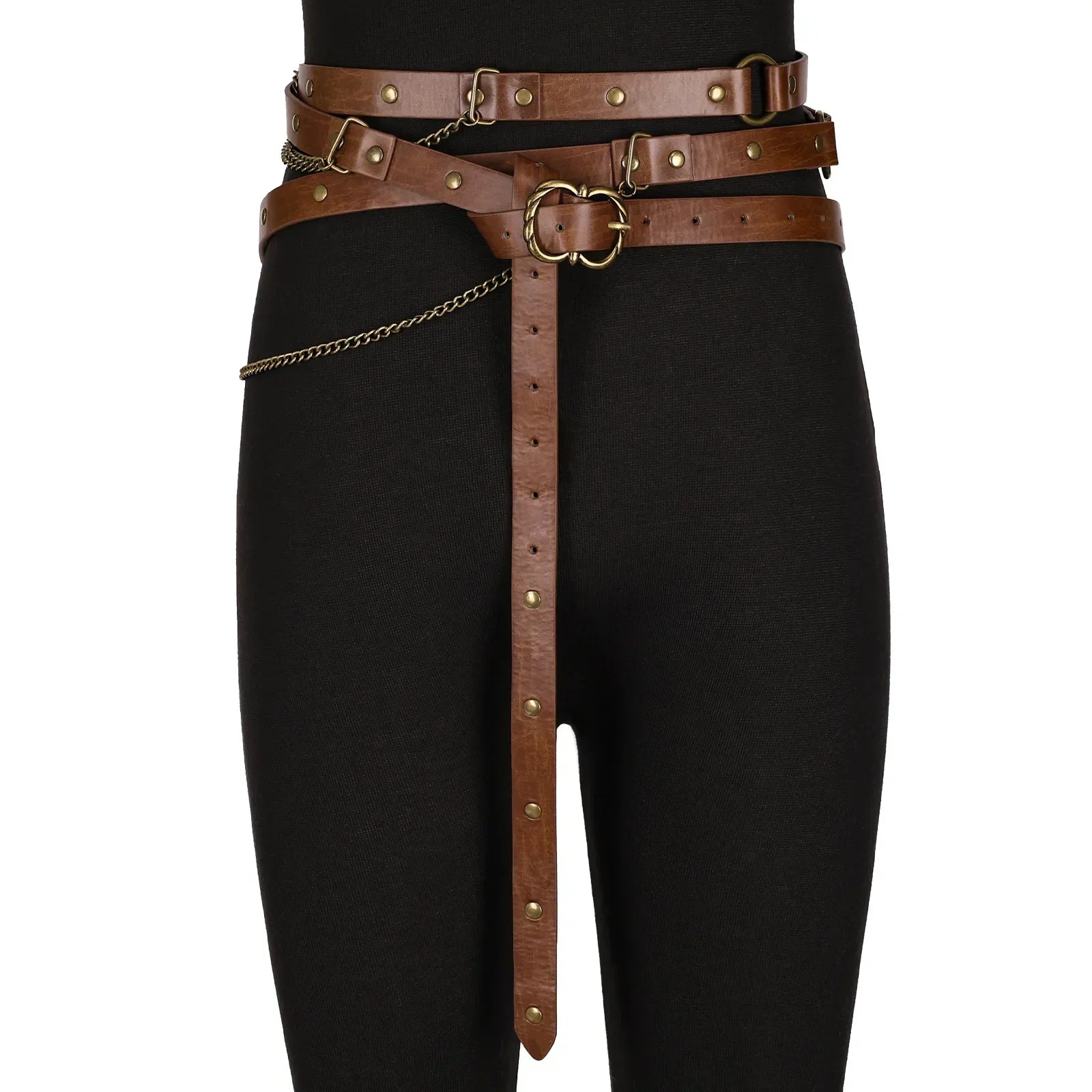 Girls Medieval DIY Faux Leather Metal Chain Belt