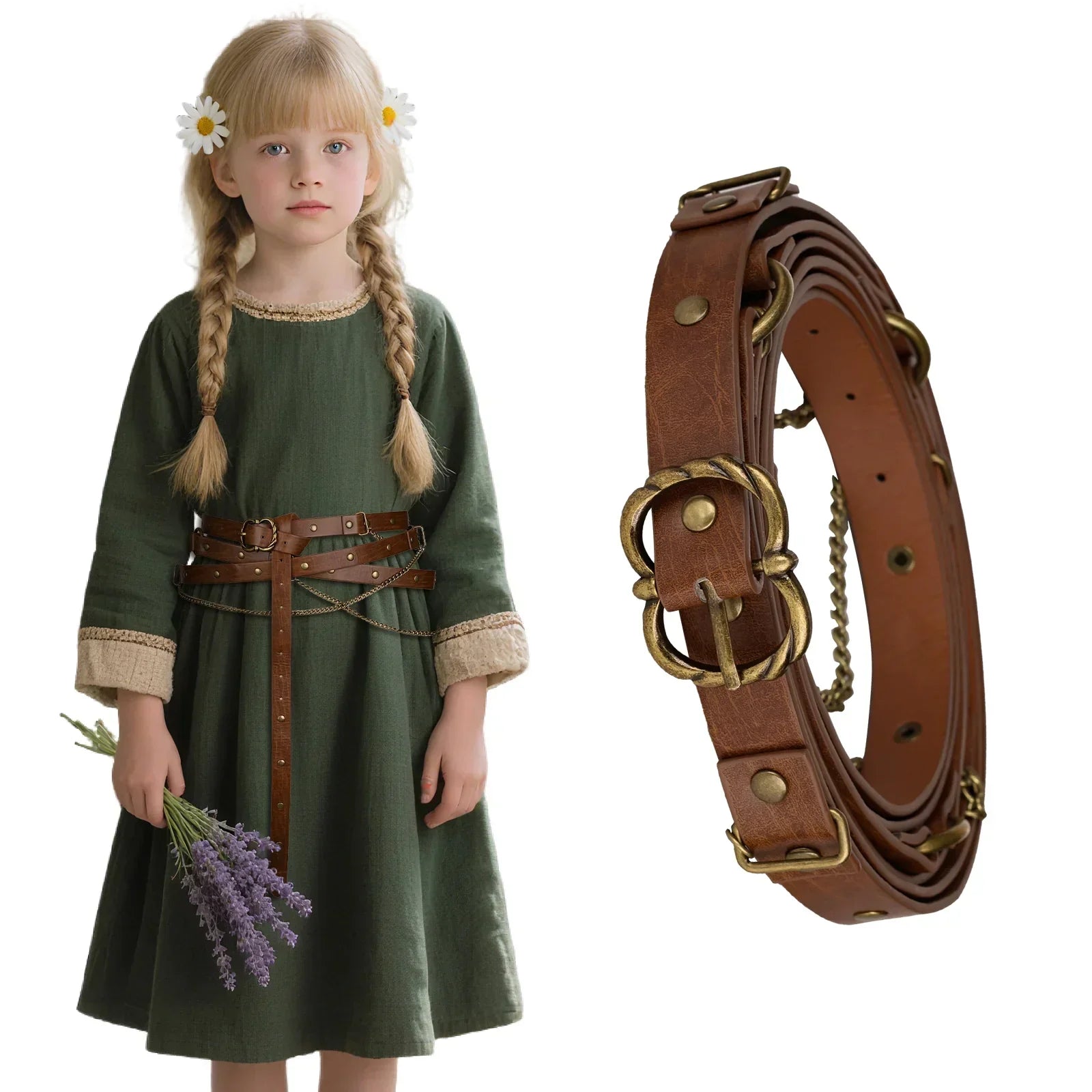 Girls Medieval DIY Faux Leather Metal Chain Belt