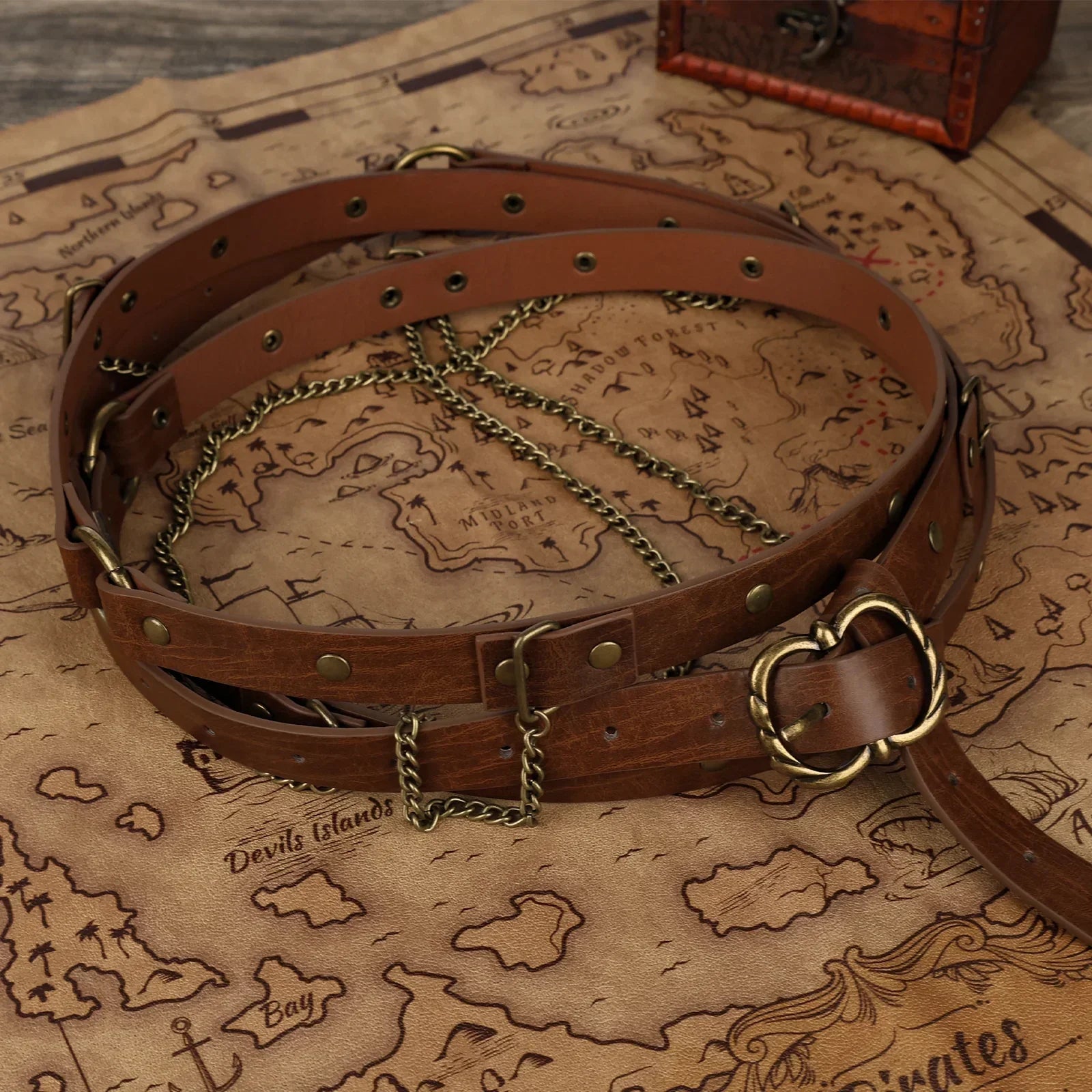 Girls Medieval DIY Faux Leather Metal Chain Belt
