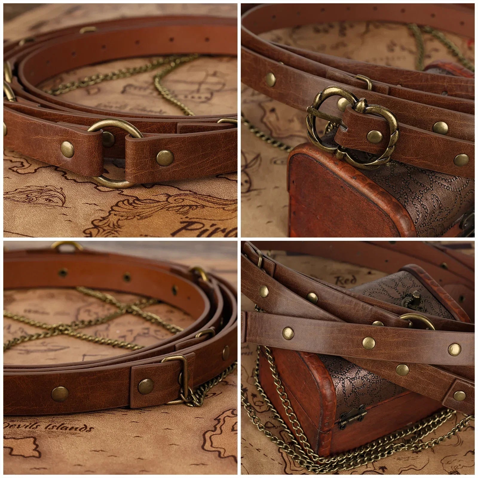 Girls Medieval DIY Faux Leather Metal Chain Belt