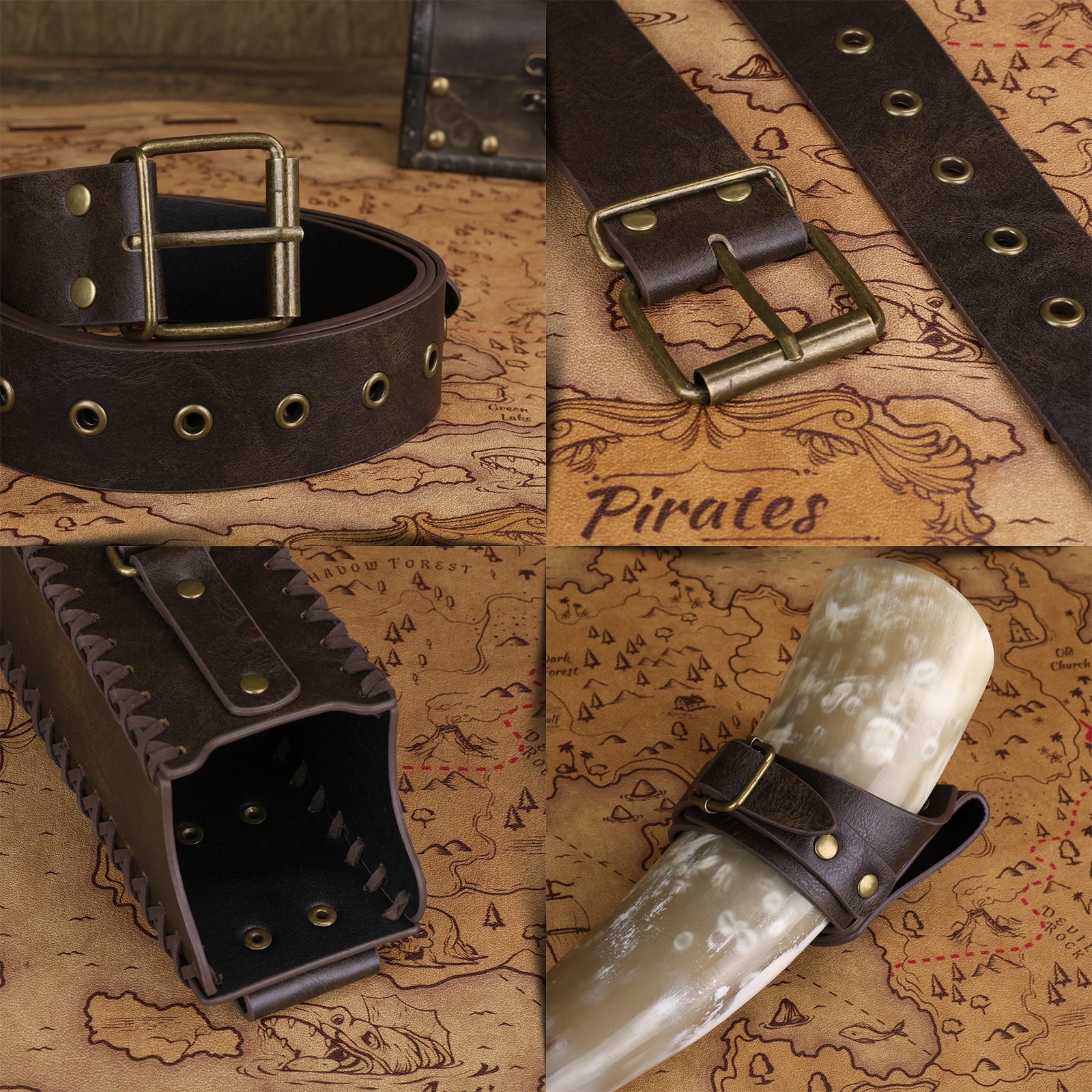 HiiFeuer 3Pcs Medieval Belt with Bottle Beer Holster