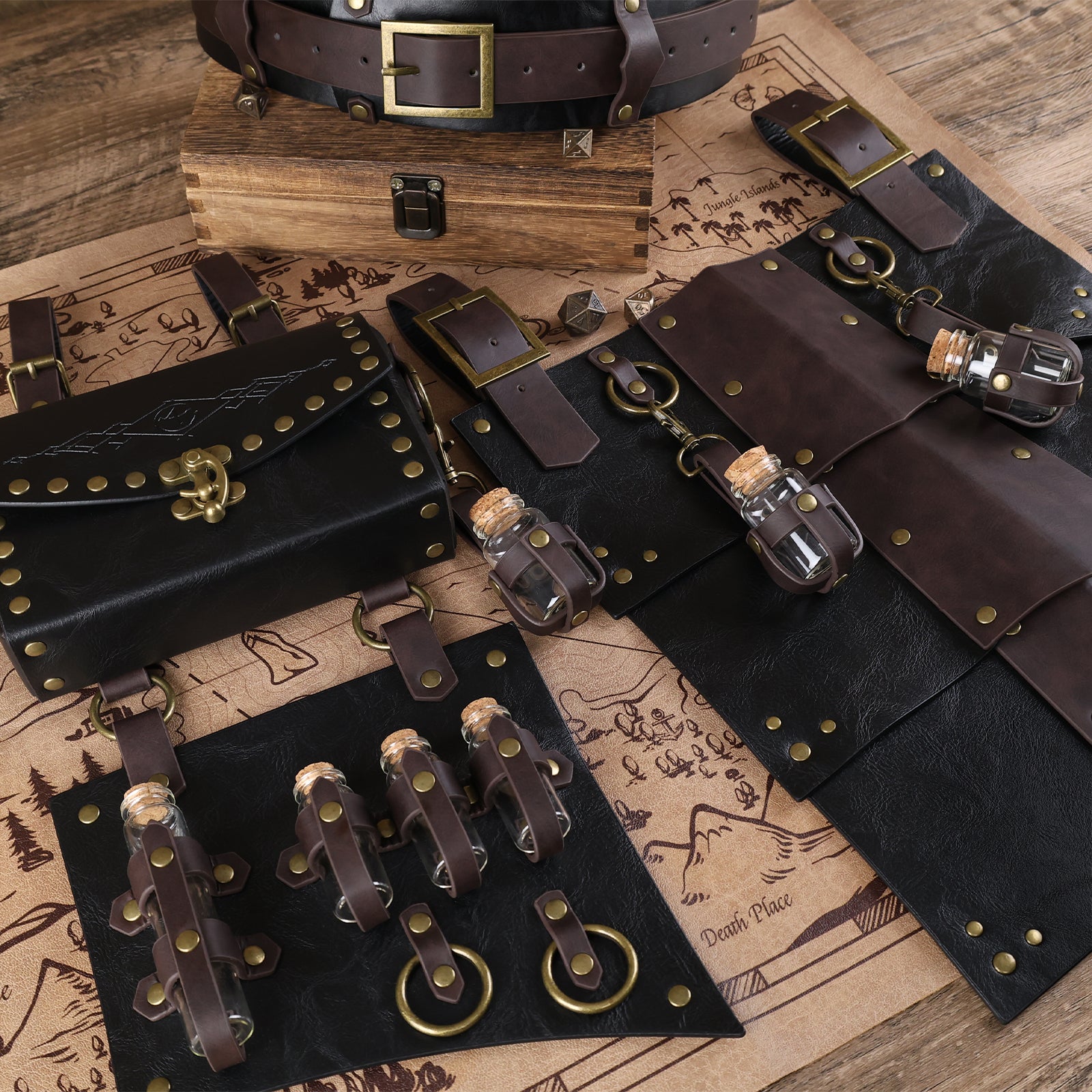 HiiFeuer Medieval Faux Leather Wide Belt Thigh Armor