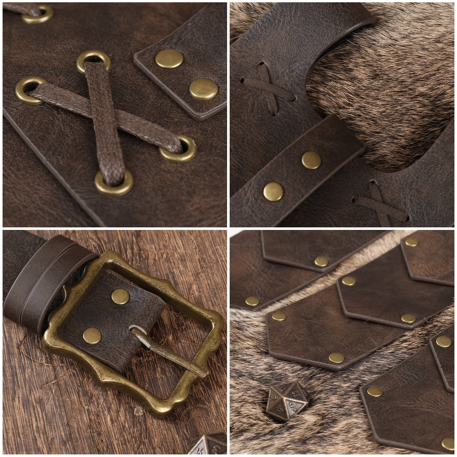 HiiFeuer Medieval Belt Knight Armor with Pouch Retro Faux Leather