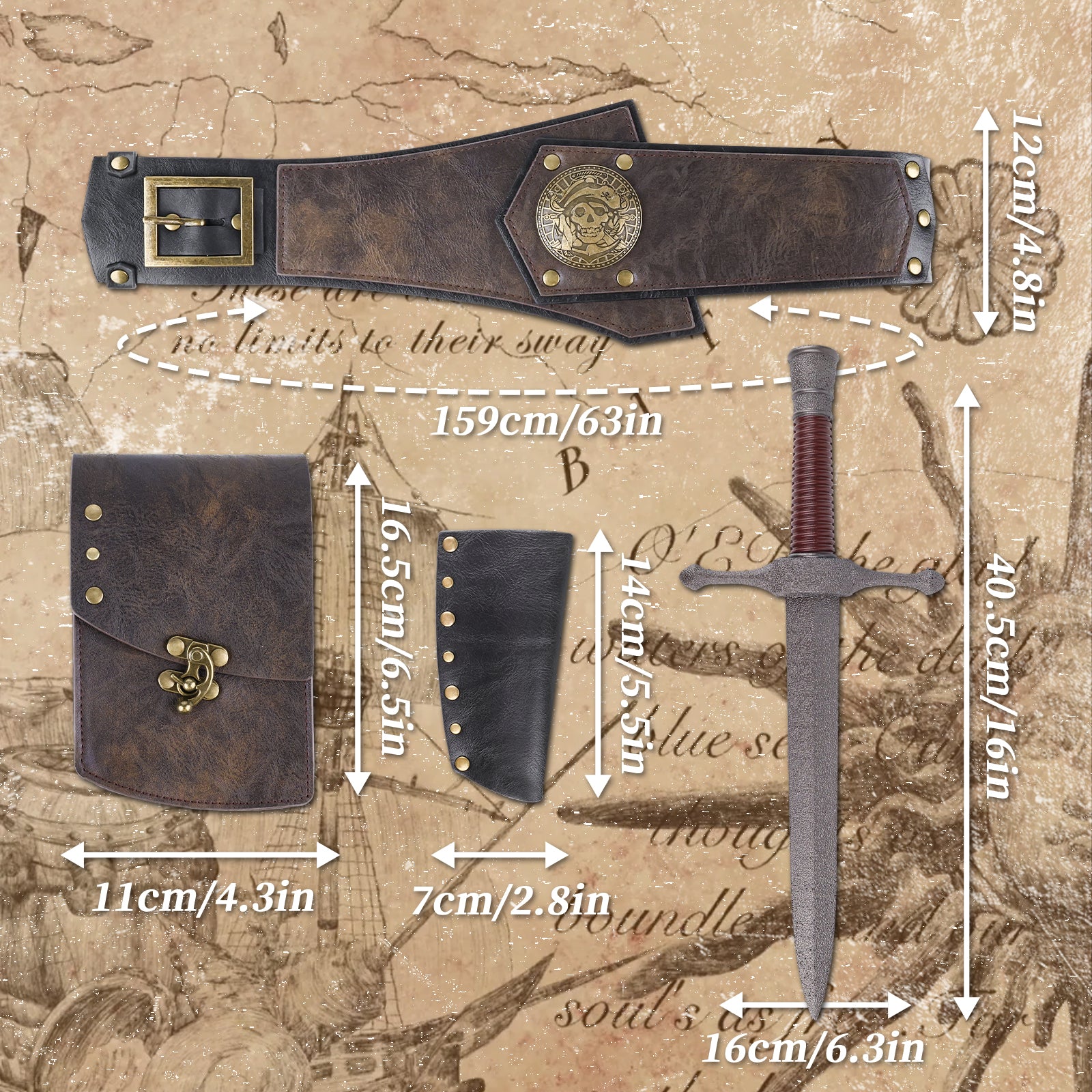HiiFeuer 4Pcs Pirate Costume Men Accessories