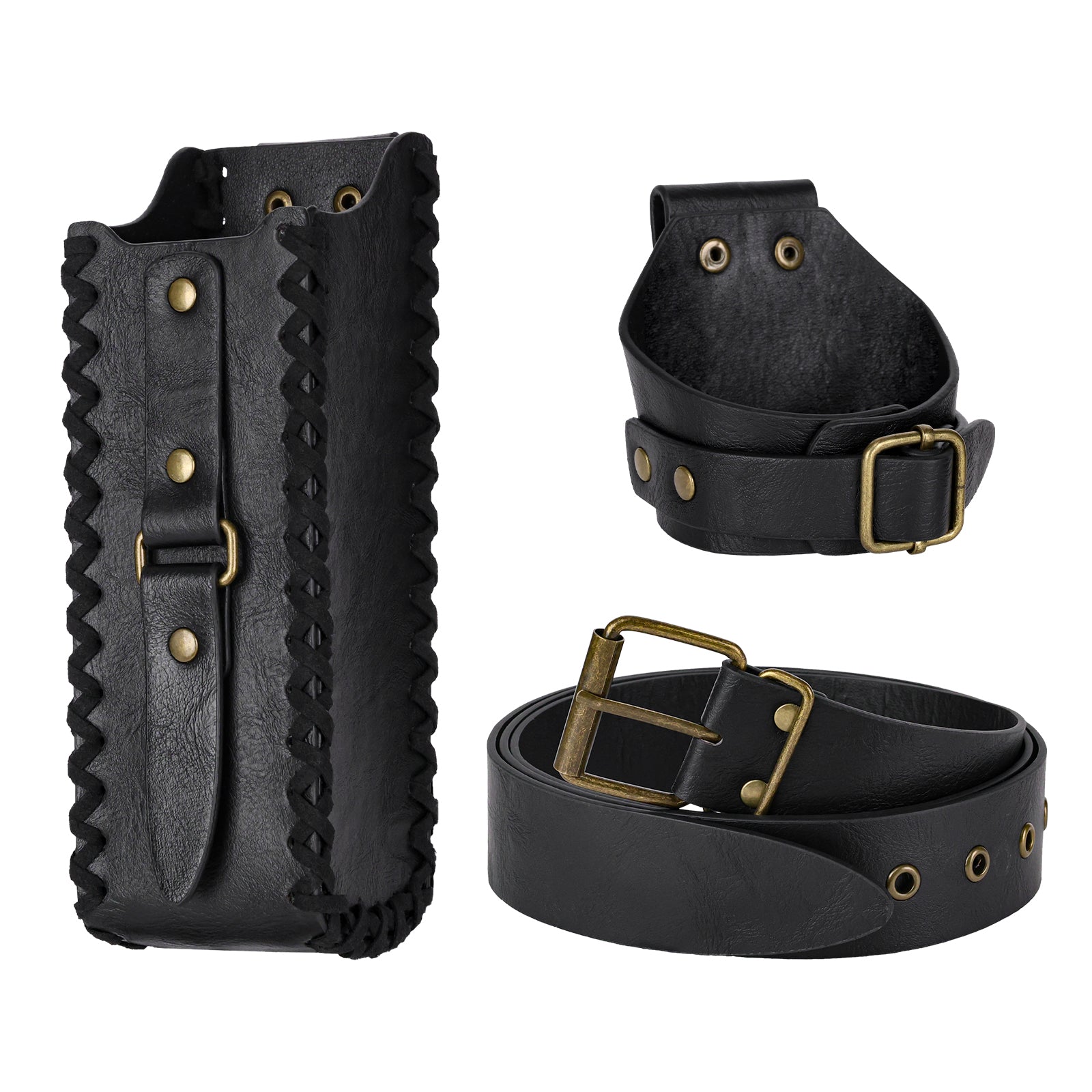 HiiFeuer 3Pcs Medieval Belt with Bottle Beer Holster